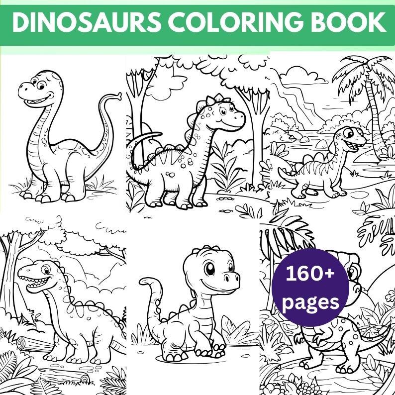 Livro de colorir de dinossauros para crianças | Mais de 160 páginas fofas de dinossauros (download em PDF) imagem 1