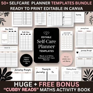 Editable Self-Care Journal| Digital Download| Self Care Planner| Wellness Journal| Mental Health Care Journal| Canva Planner Templates