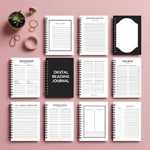 Digital Reading Journal: Book Tracker, Review, TBR List (Printable PDF & Canva Template)