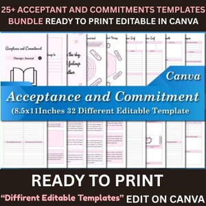 AKT-Therapie-Journalvorlage: Arbeitsblätter zur Akzeptanzbehandlung (Canva bearbeitbarer digitaler Download