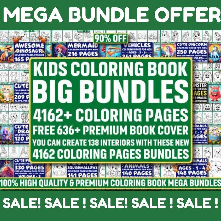 Paquete mega de colorear PLR 4000+ – 636 portadas, 4000 páginas imprimibles, descarga digital de uso comercial