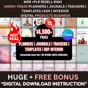 14500+ Pages PLR Canva planner Template Bundle, 200 Canva Templates, Planners, Journals, Trackers, Printable, Master Resell Rights, Mrr