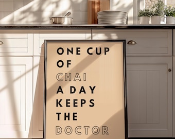 Neutral Minimalistic Indian Chai Art, Chai Lovers Gift, Masala Chai Art, Desi Kitchen Decor, Funny Indian Posters, Indian Typography, Desi