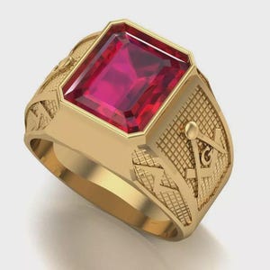 Freemason Ruby Men's Ring, Handmade Sterling Silver Masonic Jewelry, Ruby Statement Men's Ring, Masonic Signet Men's Ring