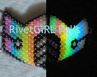 D-Ring UV/Glow Rainbow Mortal Kombat Sub Zero inspired Cyber Raver Kandi Mask