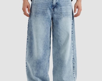 Baggy Wide Leg Denim Jeans: Relaxed Fit, 100% Cotton, Unisex Streetwear