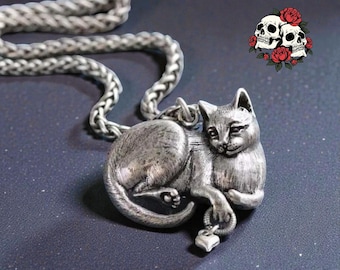 Collier pendentif chat en argent sculpté chaton mignon bijoux cadeau pour les amoureux des chats collier animal minimaliste pour femmes filles, cadeau pour elle