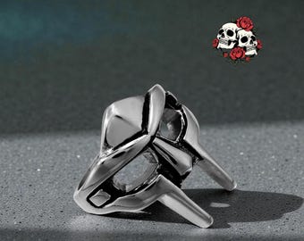 Bague masque gothique Doom vintage pour homme | Bague ajustable punk gladiateur | Bague ouverte pharaon égyptien | Bijoux gothiques tendance