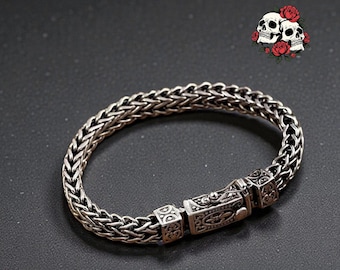 Vintage Silber Drachenknochen Kettenarmband für Männer Frauen | Doppelkette mit Karabinerverschluss | Tragbarer verstellbarer Schmuck | Einzigartiges Accessoire
