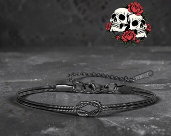 Doppeltes Schlangenkettenarmband | Liebesknotenarmband | Edelstahlarmband in Goldoptik | Minimalistischer Partnerschmuck | Unisex-Geschenk für Sie und Ihn
