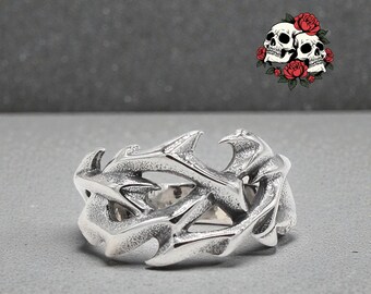 Bague branche d'épine gothique en acier inoxydable punk celtique, bande de nature sombre, bijoux tendance, cadeau unisexe pour elle, bijoux gothiques
