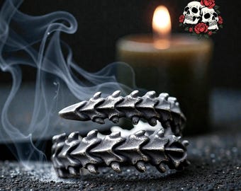 Stainless Steel Skeleton Bone Ring | Gothic Dragon Spine Ring | Real Estate Ring for Men | Handmade Gothic Jewelry | Unique Gift Ring