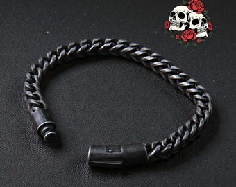 Wikinger Kettenarmband | Schwerer Armreif aus Gunmetal Stahl | 13 mm Doppelfuchsschwanz Franco Link | Gothic Wikinger Schmuck | Geschenk für Ihn