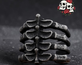 Spine Bone Ring for Men & Women | Gothic Vertebrae Skeleton Ring | Stainless Steel Punk Biker Jewelry | Alternative Gift for Him | Her