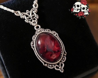 Amulet Necklace | Gothic Vampire | Pendant for Women | Witchcraft Jewelry | Red Gemstone | Pendant Necklace | Gothic Jewelry | Gift