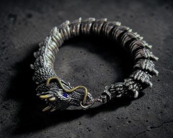 Drachenknochen-Armband für Herren | Gothic-Skelett-Armband | Retro-Drachenschmuck | Punk-Biker-Armband | Statement-Armband | Einzigartiges Geschenk für ihn