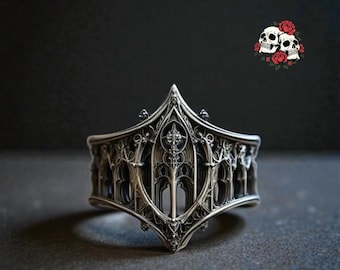 Anello unisex retrò gotico alla moda / Anello classico regolabile / Argento antico / Accessorio regalo per le feste / Fantastico anello a forma di castello gotico