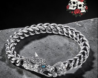 Viking Wolf Armband für Männer | Fenrir Edelstahl Armband | Nordic Wolf Kopf Halskette | Gothic Wikinger Schmuck Geschenk | Wolf Armband