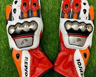 Honda Cowhide Leather Motorcycle Riding Motorbike Racing Protective CE Approved Gloves