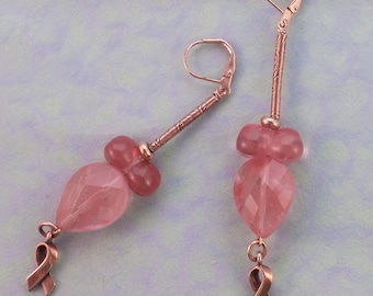 Pink Breast Cancer Awareness Cherry Quartz Heart Earrings