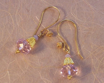 Frenchie ~ Vintage Style Pink Crystal and Gold Vermeil Earrings ~ Wedding Collection