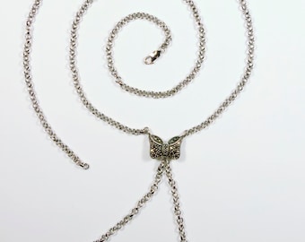 Judith Jack ~ Collectors Vintage Marcasite Bowtie Pearl Lariat Necklace ~ Hallmark JJ, Sterling