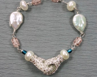 Katherine ~Pave Diamond Style Cultured Pearl Pear Bracelet ~ Wedding Collection