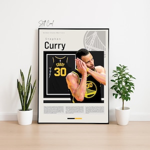Stephen Curry Poster – Golden State Warriors Wall Art | NBA Basketball Print | Mid-Century Modern Sports Decor | Gift for Basketball Fans