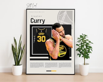 Stephen Curry Poster – Golden State Warriors Wall Art | NBA Basketball Print | Mid-Century Modern Sports Decor | Gift for Basketball Fans