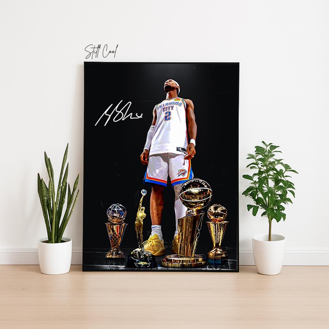 Shai Gilgeous-Alexander Champions Poster – Thunder NBA Finals Art | Basketball Trophy Wall Print | MVP Digital Download PDF