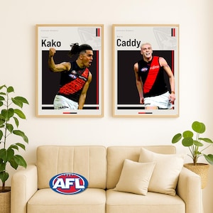 Isaac Kako - Nate Caddy AFL Print Bundle – Essendon Bombers | 4 Digital AFL Wall Art Prints (A2 & A3) | Footy Fan Gift