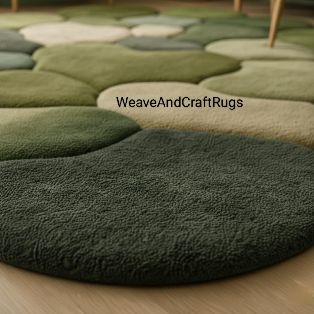 Hand-tufted 3D Moss Pebble Area Rug – Irregular Shape With Green Moss ...