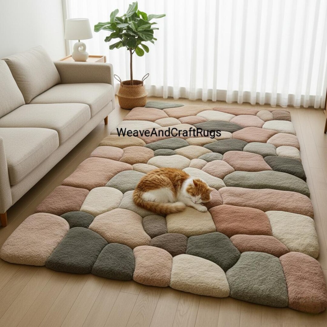 Abstract Cobblestone Texture Rug – Multi-tonal Earthy Palette With ...