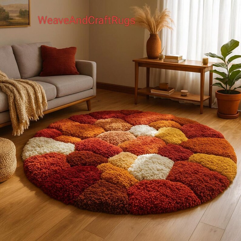 Eclectic Round Wool Rugs Hand Tufted Wool Round Rug – Abstract Pebble Design, Earthy Tones ...