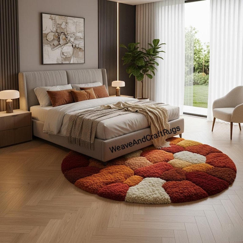 Eclectic Round Wool Rugs Hand Tufted Wool Round Rug – Abstract Pebble Design, Earthy Tones ...