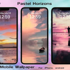 Phone Wallpaper Set Pastel Horizons for iPhone & Android, Sunset Ocean Digital Download, Aesthetic Mobile Backgrounds