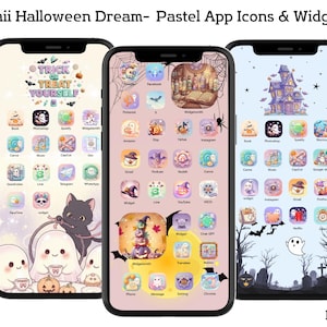Halloween App Icons-Widgets- 60 Kawaii Pastel Icons, Cute Halloween Widgets-Wallpapers for iPhone- Android, Digital Download PNG/JPG
