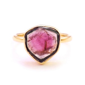 Multi Waterline Tourmaline Ring: 14K Solid Gold Bi-Color Band