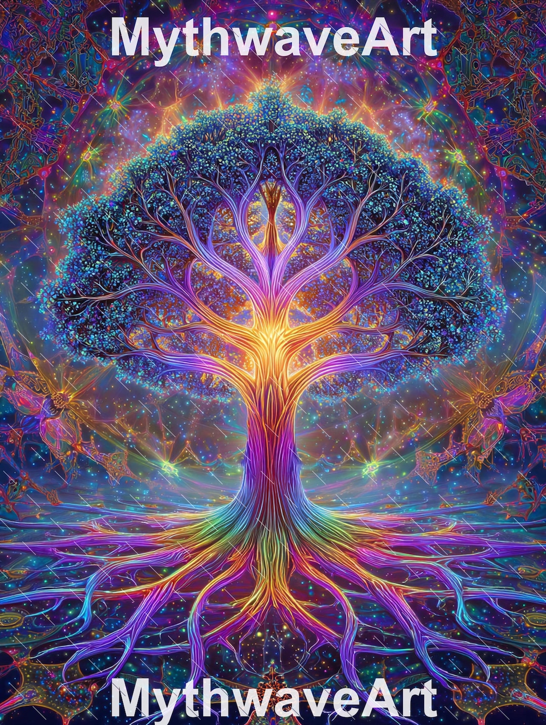 Psychedelic Fractal Tree of Life Print – Chakra Sacred Geometry Cosmic ...