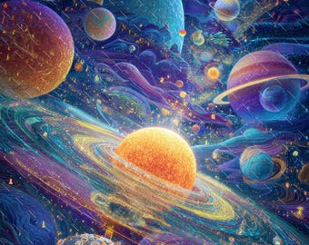 Psychedelic Solar System Print – Trippy Galaxy, Sacred Geometry (JPEG, Printable)