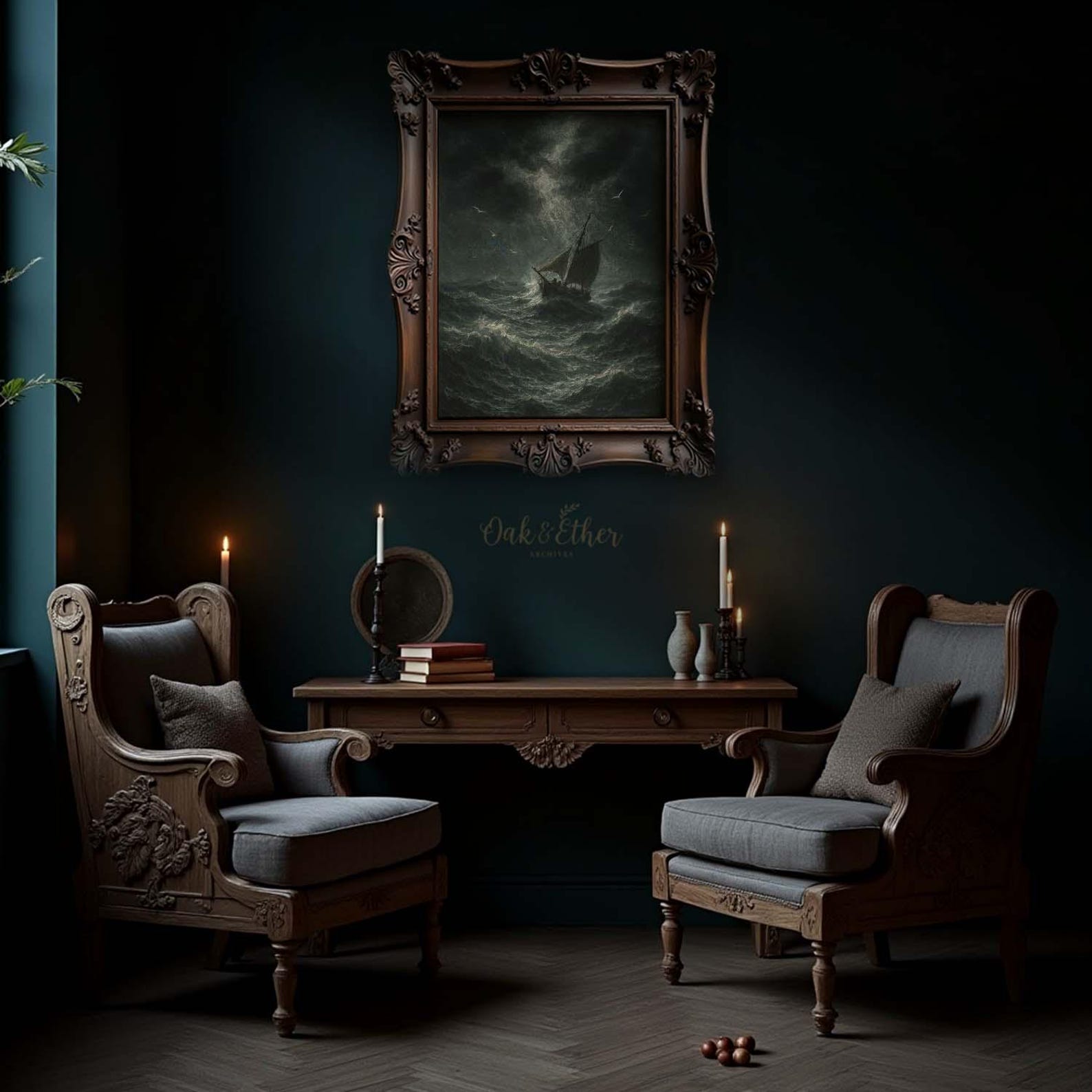 Stormy Sea Boat Wall Art – Dramatic Dark Ocean Oil Painting – Moody ...