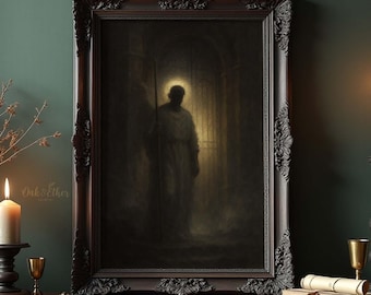 Biblical Angel Wall Art, Guardian at the Gates Painting, Dark Mystical Christian Print, Spiritual Angelic Decor, Moody Religious Artwork