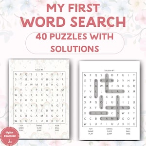 My First Word Search PDF|40 Easy Puzzles for Kids with Solutions|Printable PDF Wordsearch Activity Book Digital Download|Word search Bundle