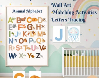Alfabeto degli animali da appendere al muro / Carte da abbinare, attività didattica (stampabile)