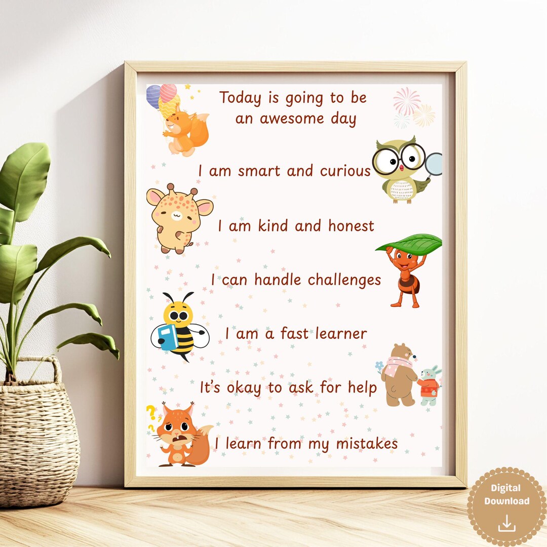 Affirmation for Kids Motivational Wall Art Nursery Wall Décor Positive ...