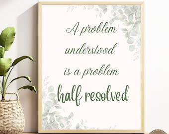 Probleemoplossende quote print: minimalistische inspirerende muurkunst (digitale download)
