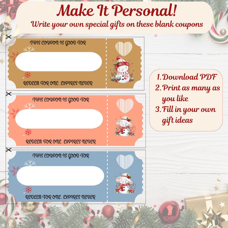 Christmas Coupon Book Printable: 15 Prewritten Coupons, Editable ...