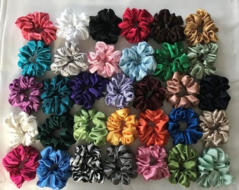 10 Satin Hair Scrunchies Handmade  33 Colors To Choose From   5 New Colors Added