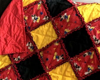 Mickey Mouse Baby Rag Quilt Handmade 1 Of A Kind Baby Rag Quilt Baby Crib Nursery Shabby Chic Quilt  1