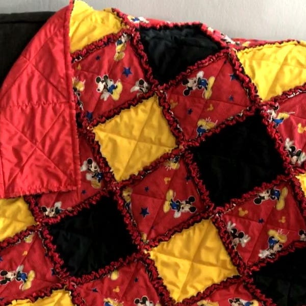 Mickey Mouse Baby Rag Quilt Handmade 1 Of A Kind Baby Rag Quilt Baby Crib Nursery Shabby Chic Quilt  1